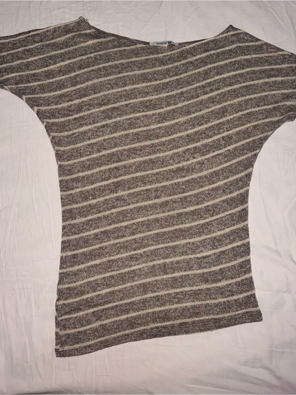 Forever 21 Womens Brown and Cream Striped Crewneck Sweater
